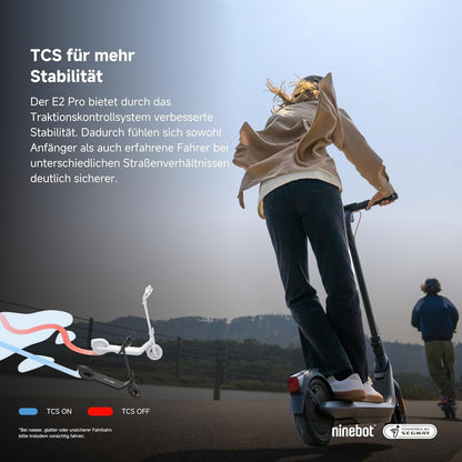 Segway Ninebot E2 Pro D E-Scooter, 10 Zoll, 350 W (750 W Peak), 35 km Reichweite, Straßenzulassung, Schwarz – Bild 1
