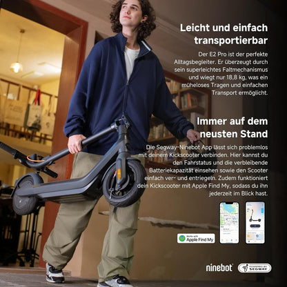 Segway Ninebot E2 Pro D E-Scooter, 10 Zoll, 350 W (750 W Peak), 35 km Reichweite, Straßenzulassung, Schwarz – Bild 5